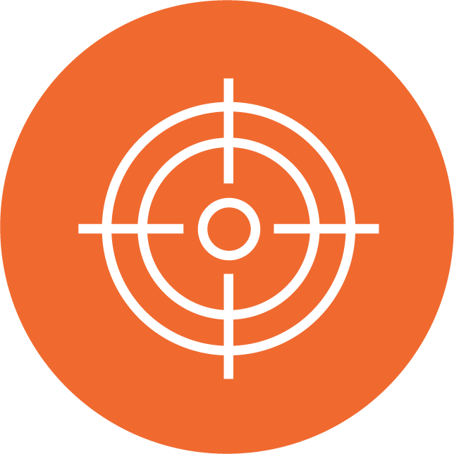 Icon of a target or crosshair, symbolizing precision and effectiveness in complex gas environments, inside an orange circle.